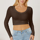 Round Neck Long Sleeve Cropped T-Shirt
